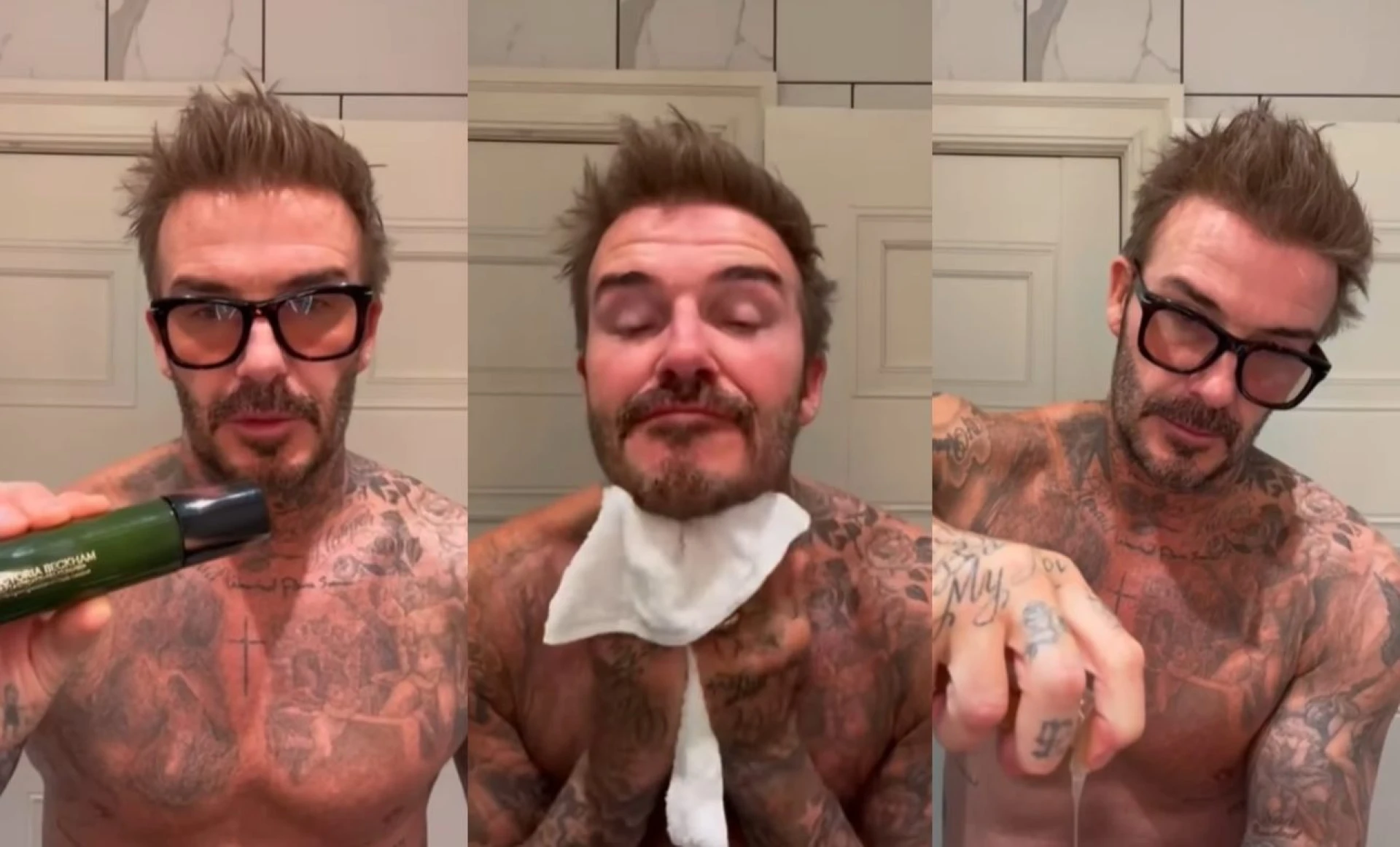 Láttad már, ahogy David Beckham félpucéran bemutatja arcápolási rutinját? Íme!