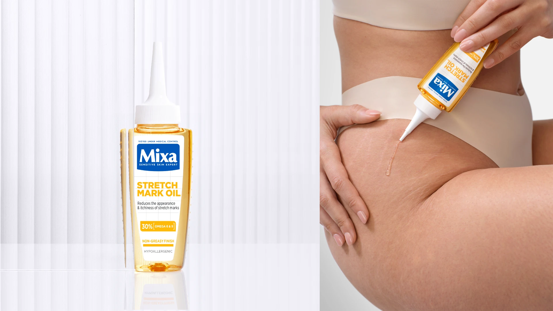 Hidratált, rugalmas bőr? Mutatjuk, hogyan segíthet a Mixa Stretch Mark Oil a striák ellen (x)