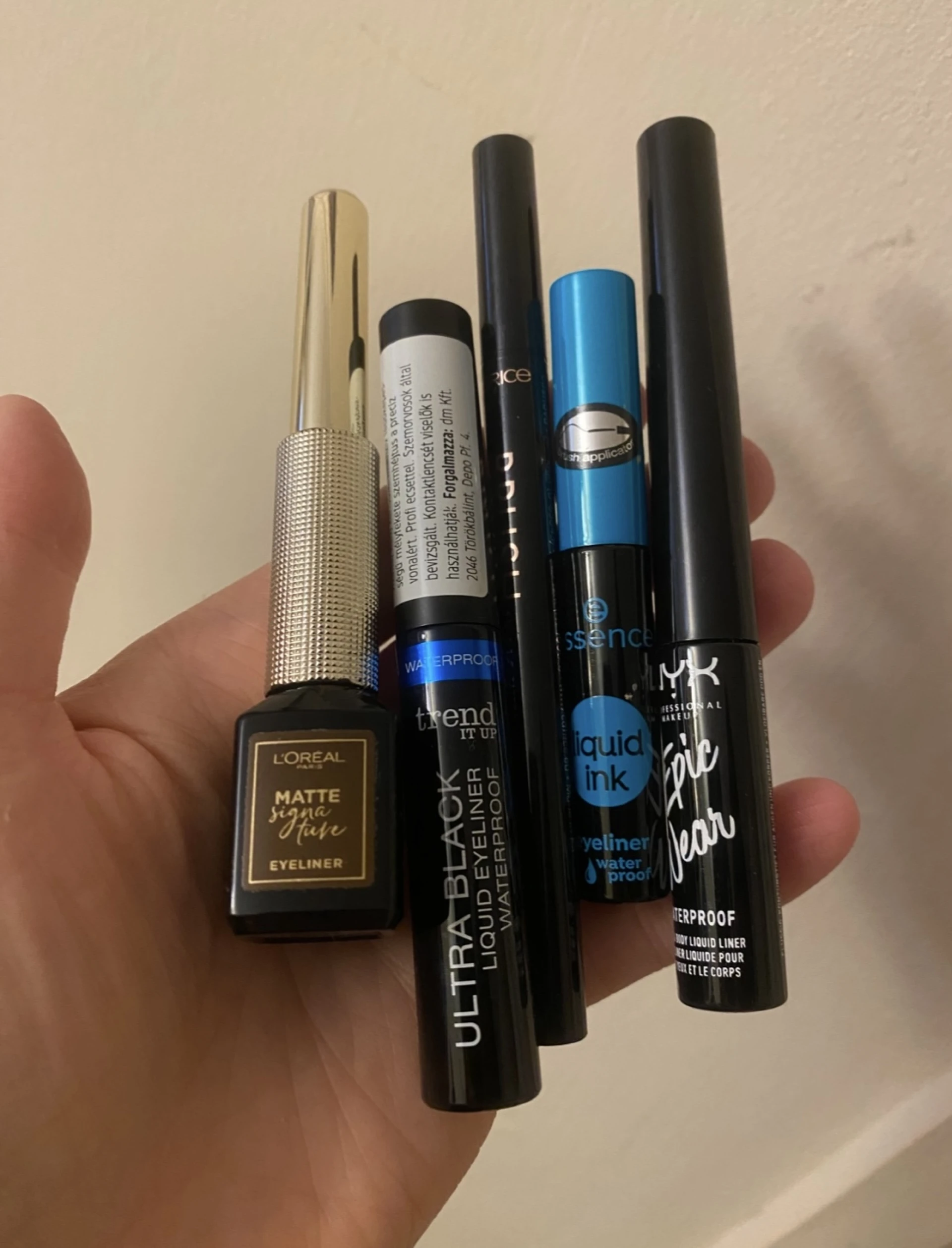 5 db szemhéjtus, eyeliner NYX, L’oreal, Cateice, Essence, Trend it up