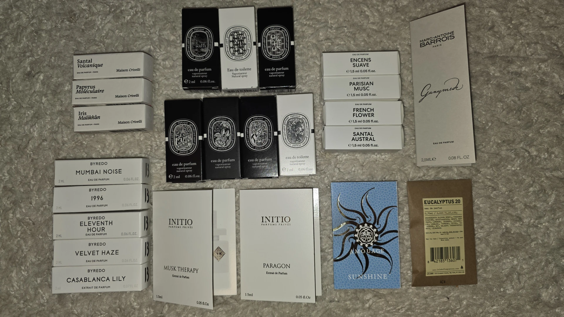 Niche gyári minta csomag Diptyque Maison Crivelli Matiere Premiere Byredo Amouage Initio Le Labo