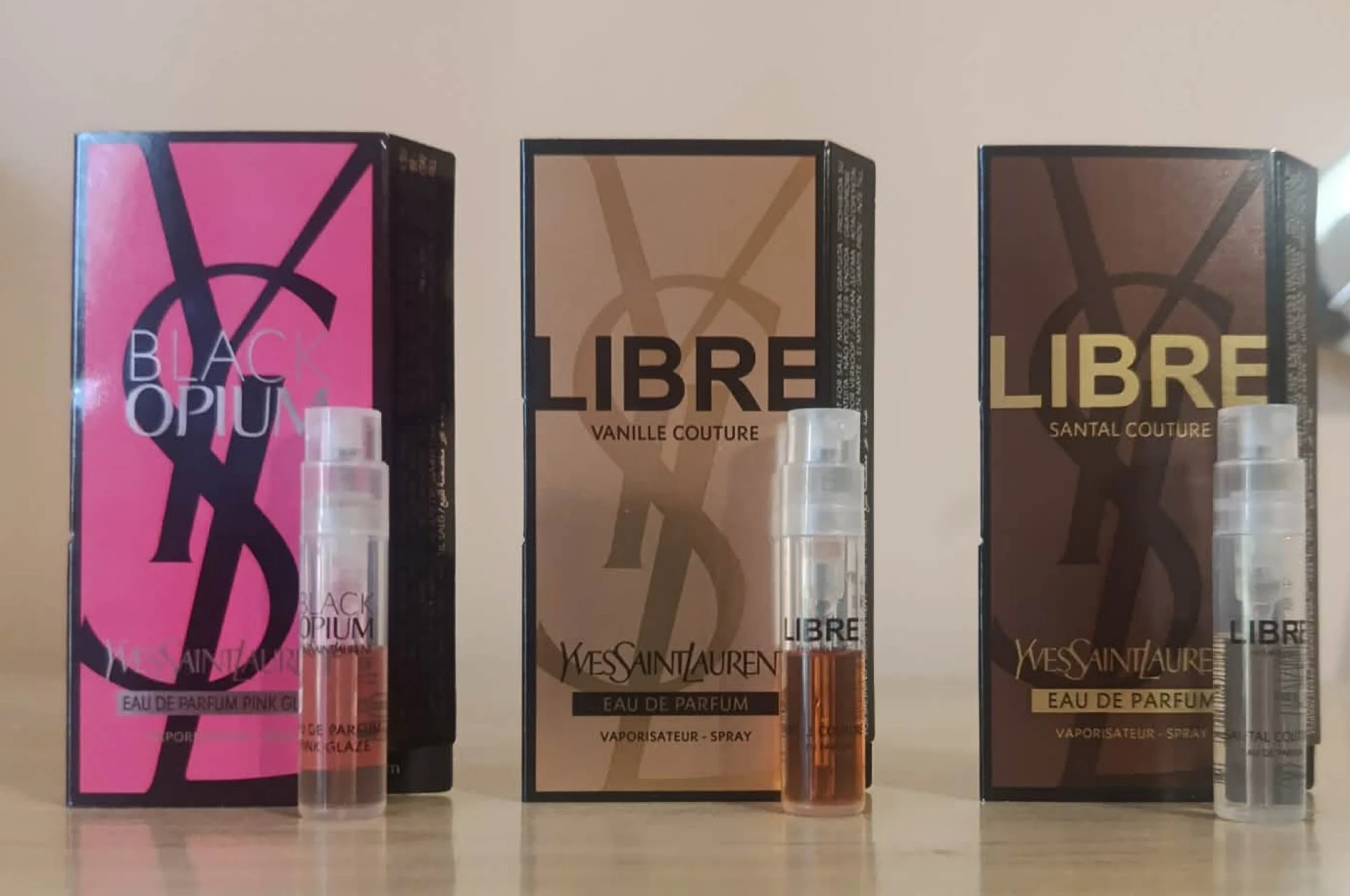 Yves Saint Laurent Libre Santal Couture edp, Libre Vanille Couture edp, Black Opium Pink Glaze edp illatminták