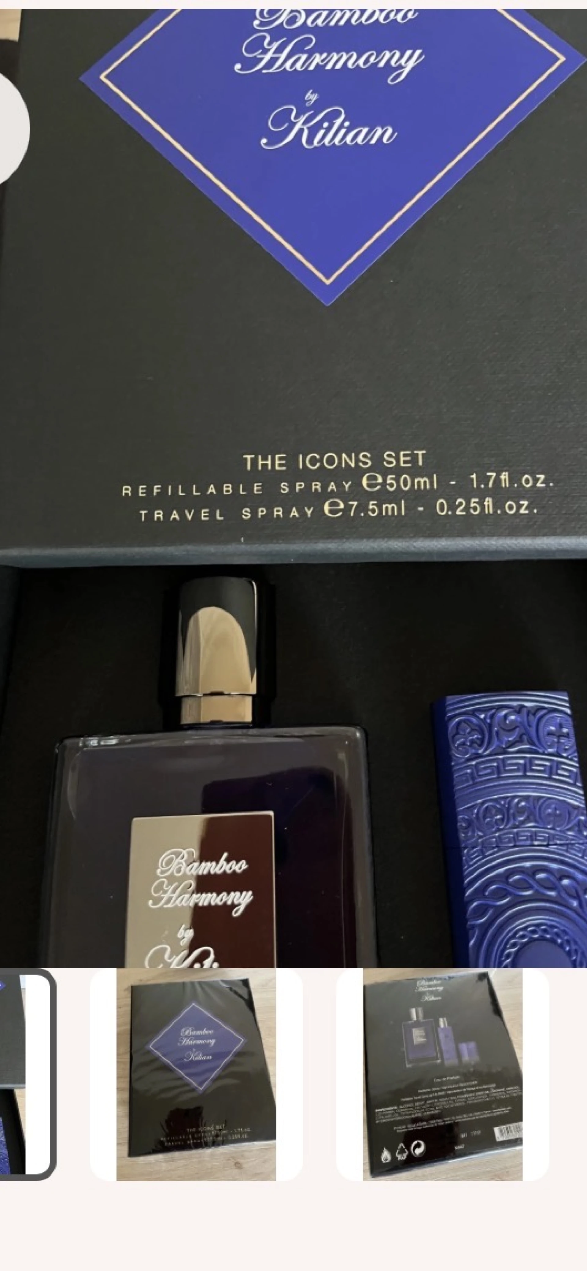 By Kilian Bamboo Harmony  1 fujas hiánnyal .THE ICONS SET !! Refillable spray 50 ml Travel set ( utazó ) 7,5 ml