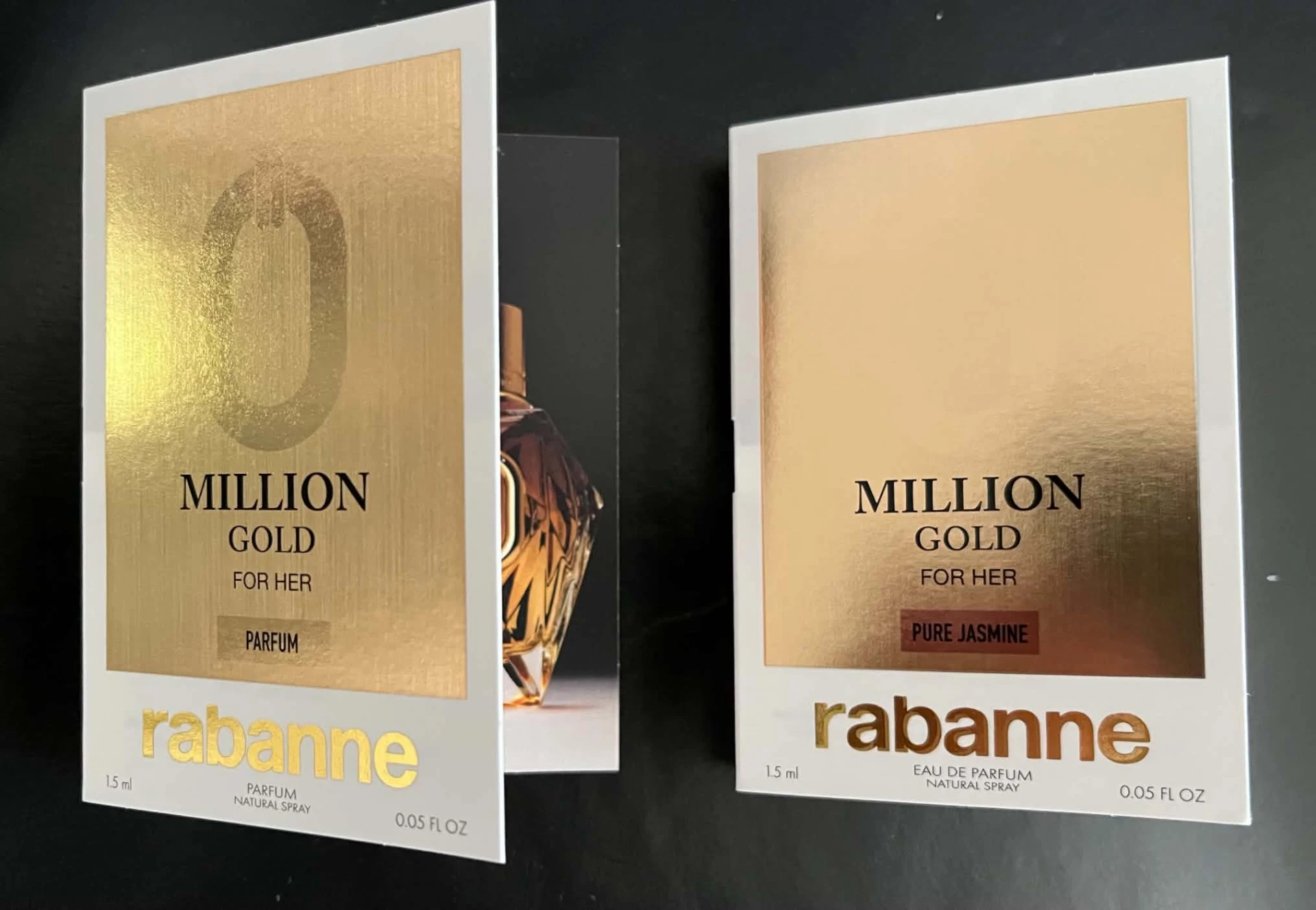 Rabanne Million Gold for Her Parfum és Million Gold for her Pure Jasmine EDP illatminták