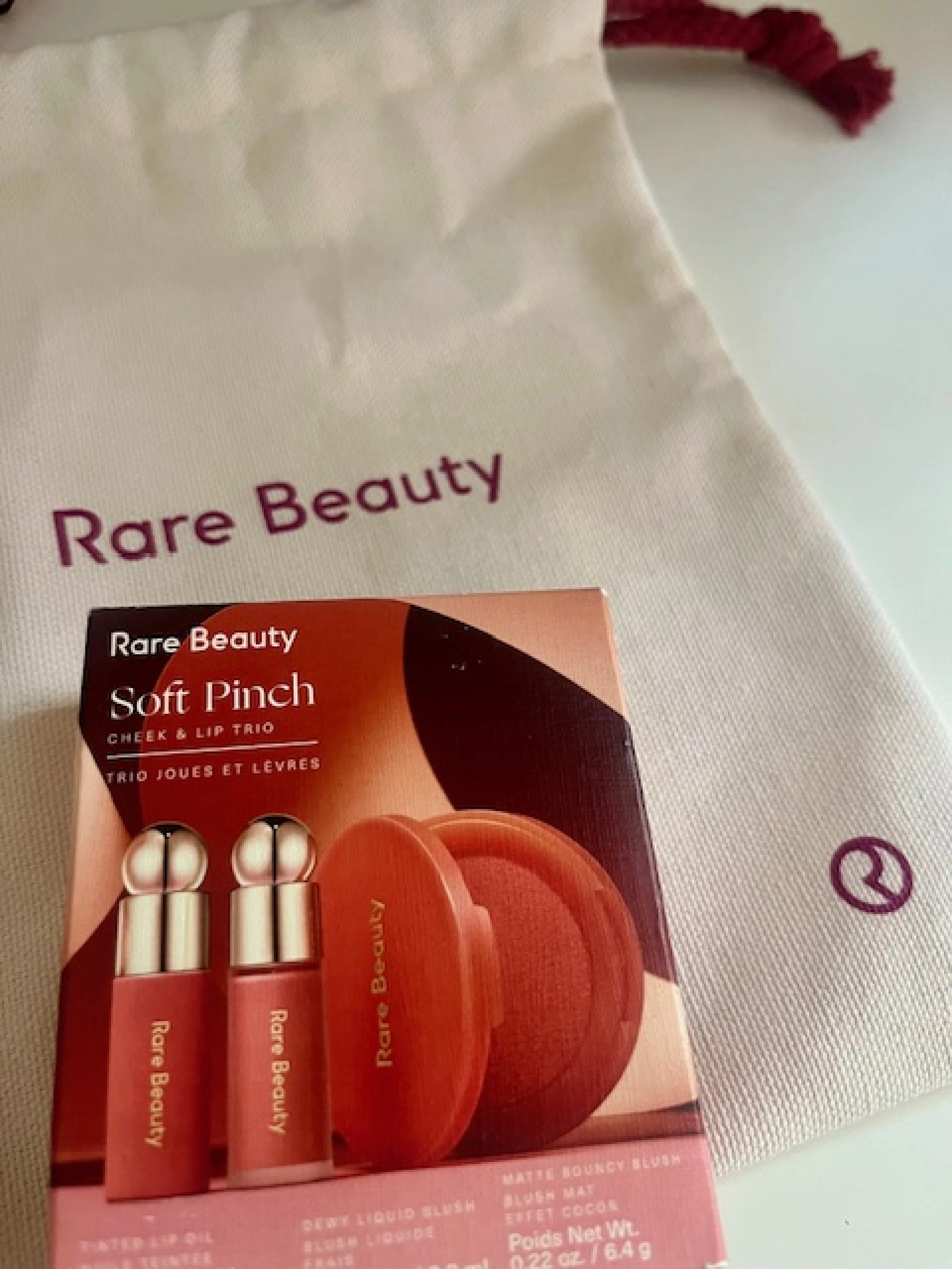 Rare Beauty Soft Pinch Cheek and Lip Trio Worth + pouch